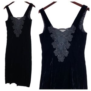Vtg 80s 90s Niki Originals Dress 8 Medium Black Velvet Velour Cocktail Party